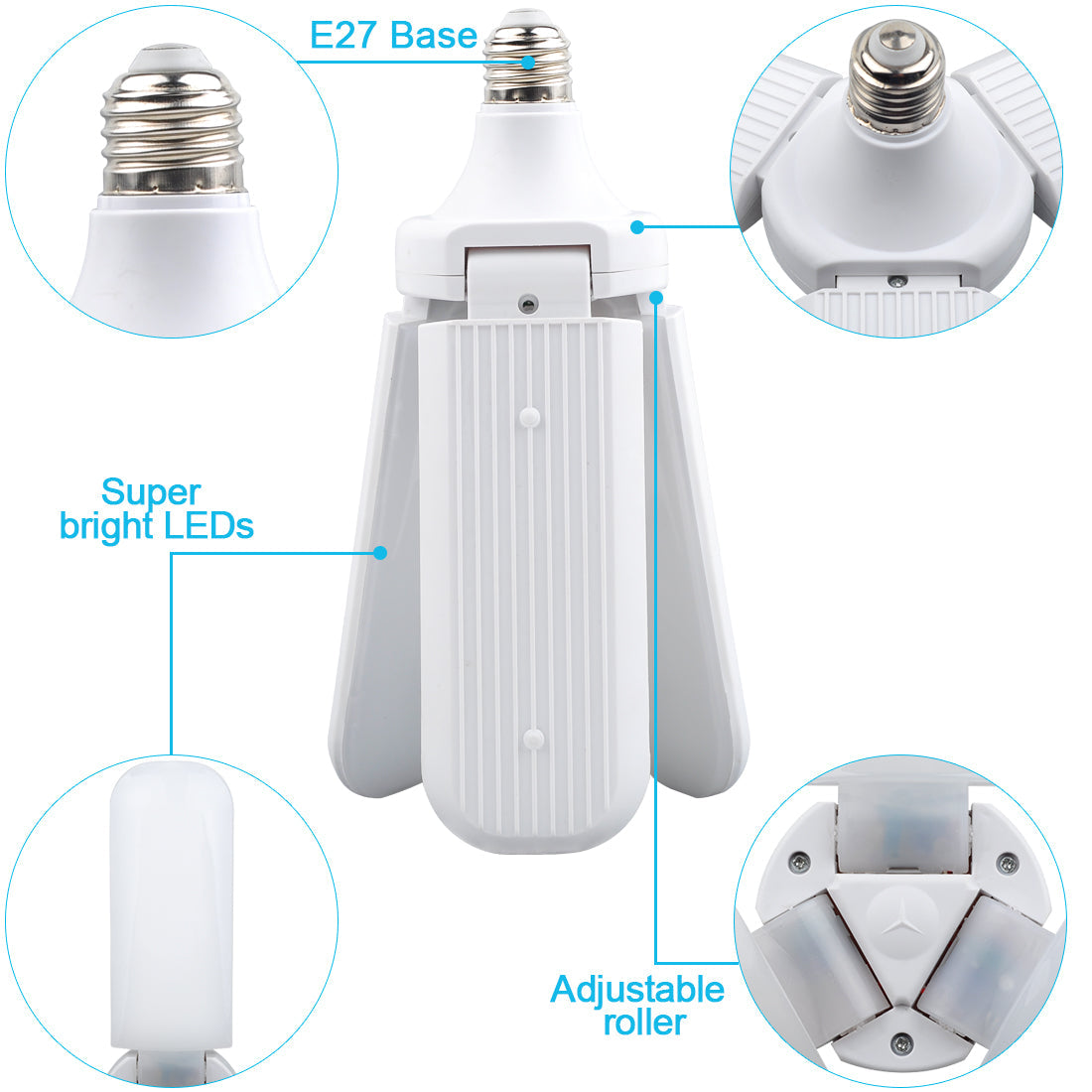 MTech 3 Leaf Garage ,Adjustable E27 Fan Blade LED Light Bulb Ceiling Light