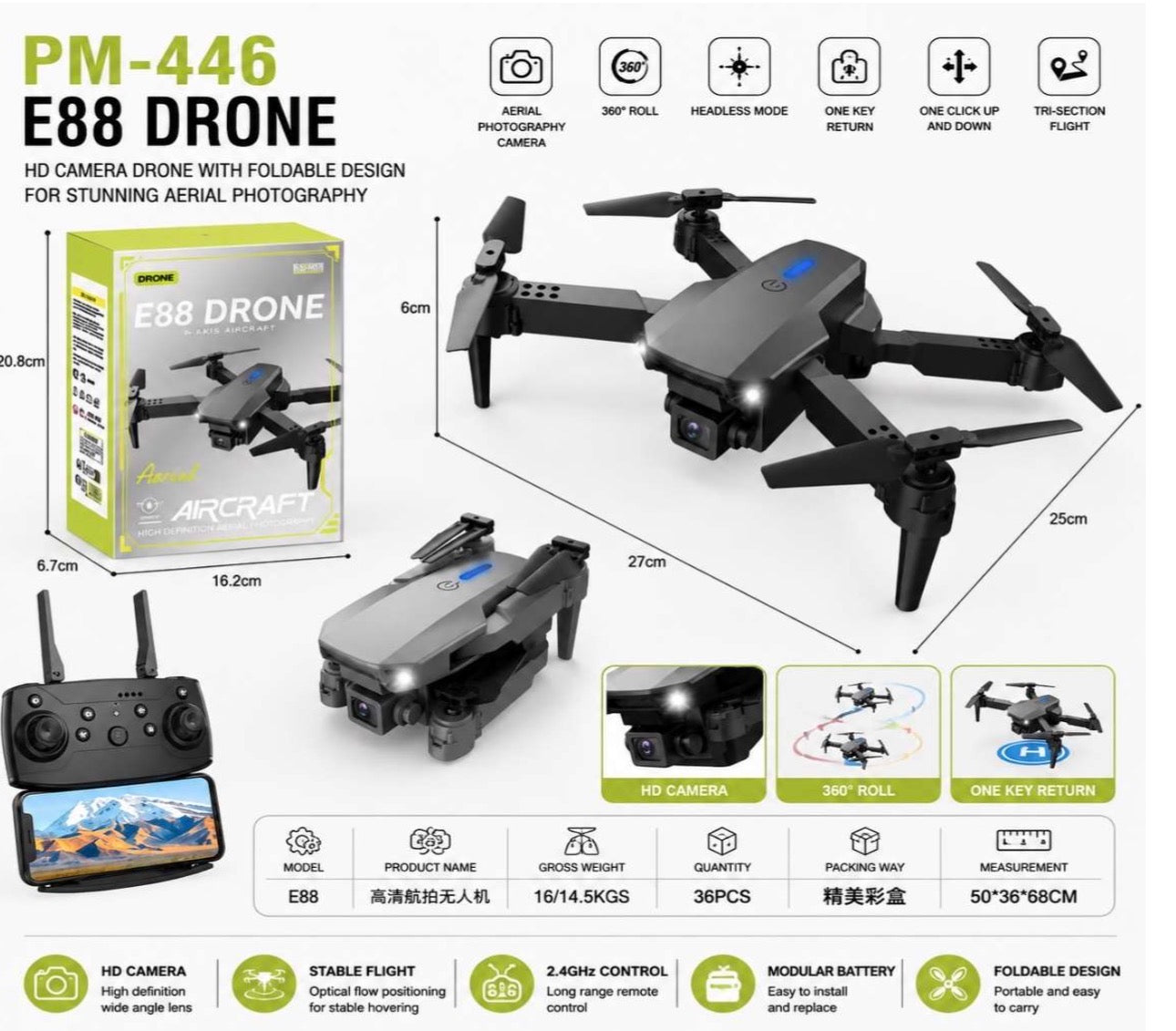 MTech Foldable HD
Camera Drone – WiFi FPV
RC Quadcopter with One-
Key Return & Altitude
Hold Model E88