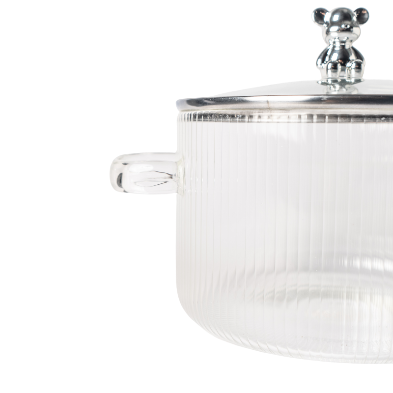 MHome Bear Lid Borosilicate Transparent Nonstick Glass Cooking Pot | Cookware