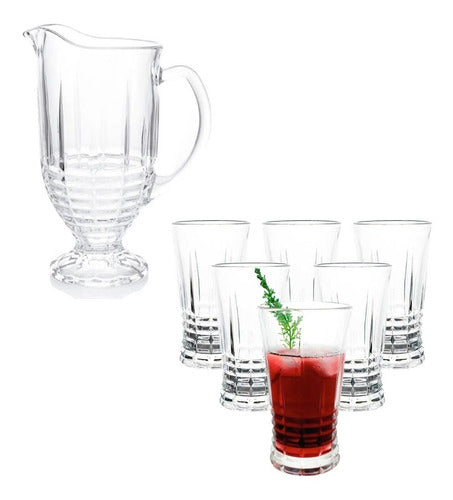 MHome 7pc Crystal Water Jug Set – Glass Pitcher with 6 Tumblers
