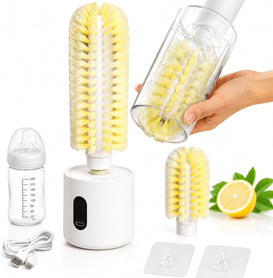 MHome Electric Brush Cleaner, 360° Rotating Cup Washer with Long Short Head Cleaning, for Home Kitchen Sink Restaurant Bar Travel Mug Glass Tumbler Drinkware