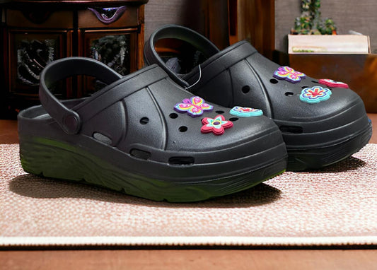 LADIES CLASSIC FASHION CLOGS SLIDE WITH STICKER ACCESSORIES – Various Colours Available