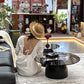 MFurn Nordic Modern Coffee Table with Sleek European-Style Design Clear Glass Top and Wood Panel for Living Rooms