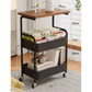 MHome 2-Tier Coffee Table Trolley – Rolling Storage Cart with Shelves, Metal Frame & Wood Finish