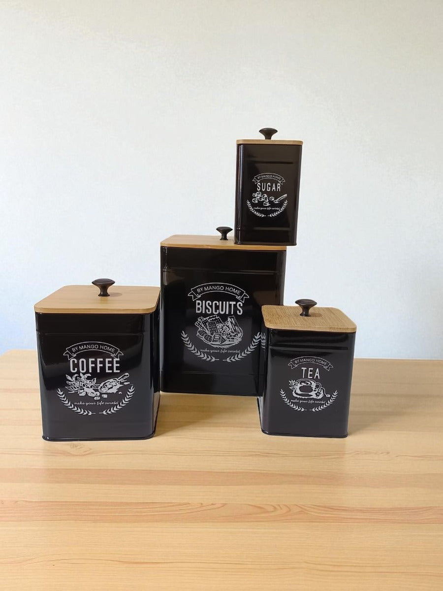 MHome Set of 4 Condiments Canisters Tea,Coffee Sugar & Biscuits-Various Colours