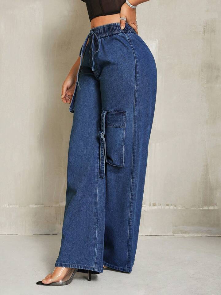 Women’s SEXY Casual Fit Casual Denim Wide Leg Pants With Pocket Design
