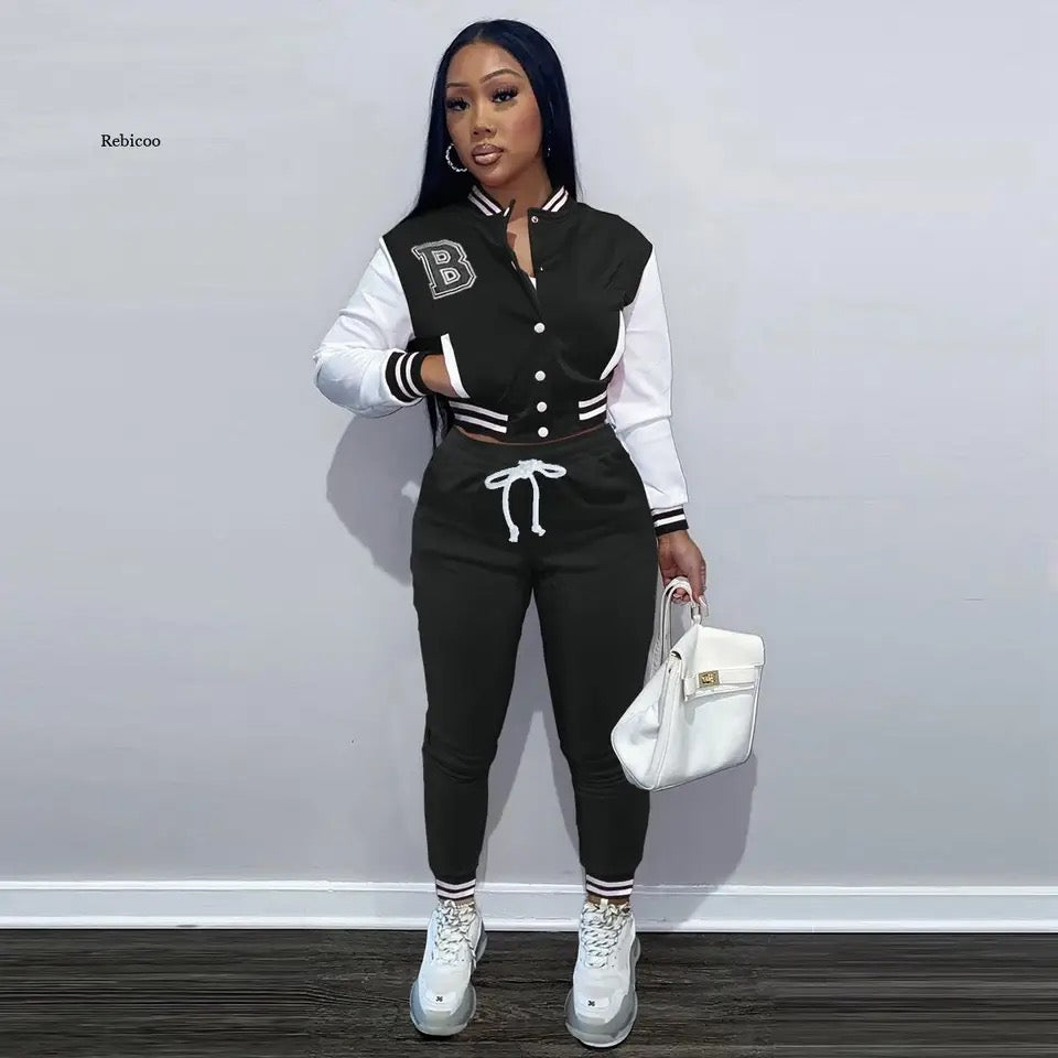 Ladies Trendy Baseball Uniform 2 Piece Set Tracksuits- Various Colour Options Available