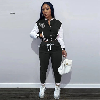 Ladies Trendy Baseball Uniform 2 Piece Set Tracksuits- Various Colour Options Available