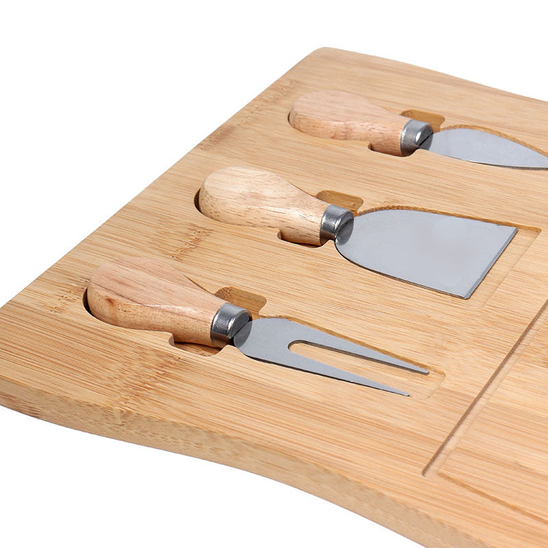 MHome Bamboo Serving Board With 3-Piece Cutlery Set – Cheese, Bread & Fruit Platter