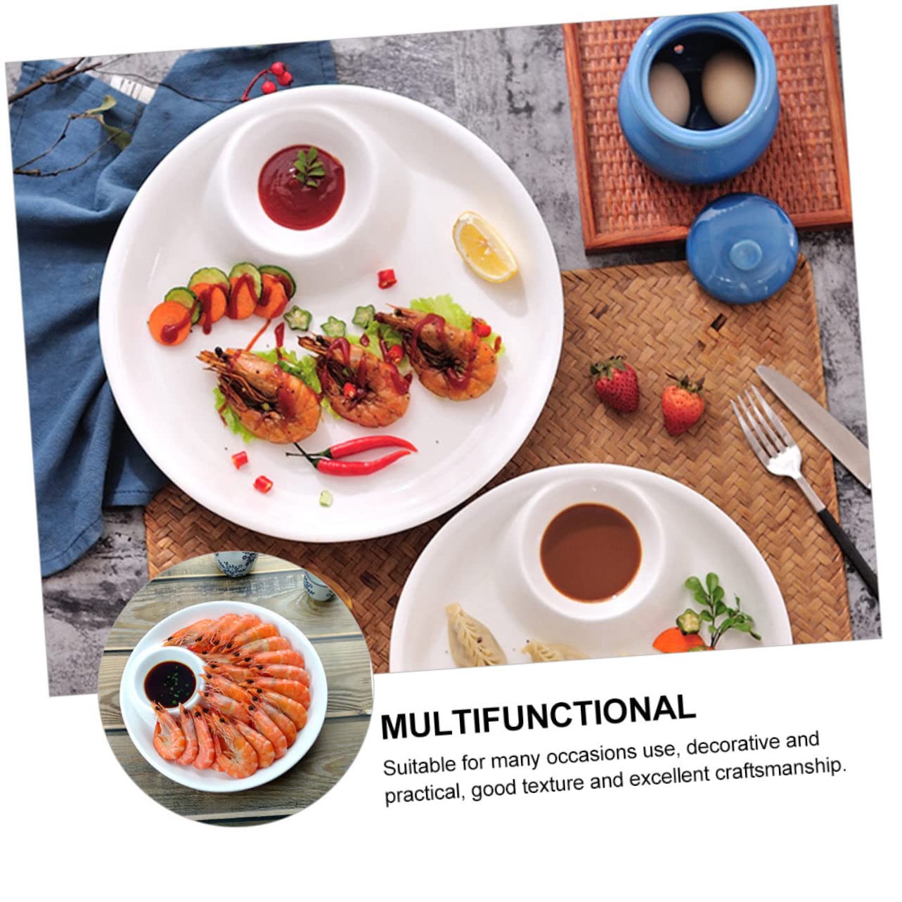 MHome Ceramic Plate Set Divided Serving Dish Restaurant Salad Plate Home Tableware Food Serving White 9.8inch