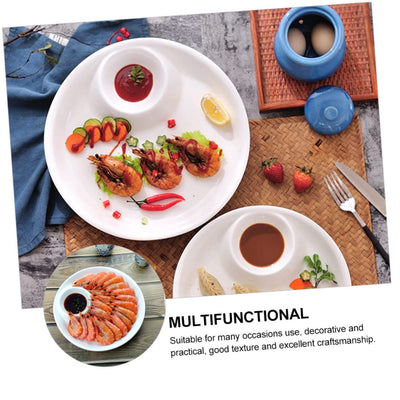 MHome Ceramic Plate Set Divided Serving Dish Restaurant Salad Plate Home Tableware Food Serving White 9.8inch