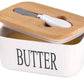 MHome Ceramic Butter Dish With Bamboo Wooden Lid & Butter Knife-Various Colours