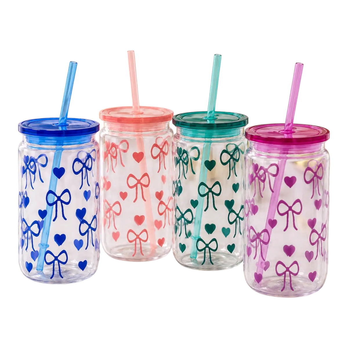 MHome Unbreakable Plastic Tumbler 450ml with Lid and Straw – Bow Print Sipper Glass for Cold Coffee, Juice and Water