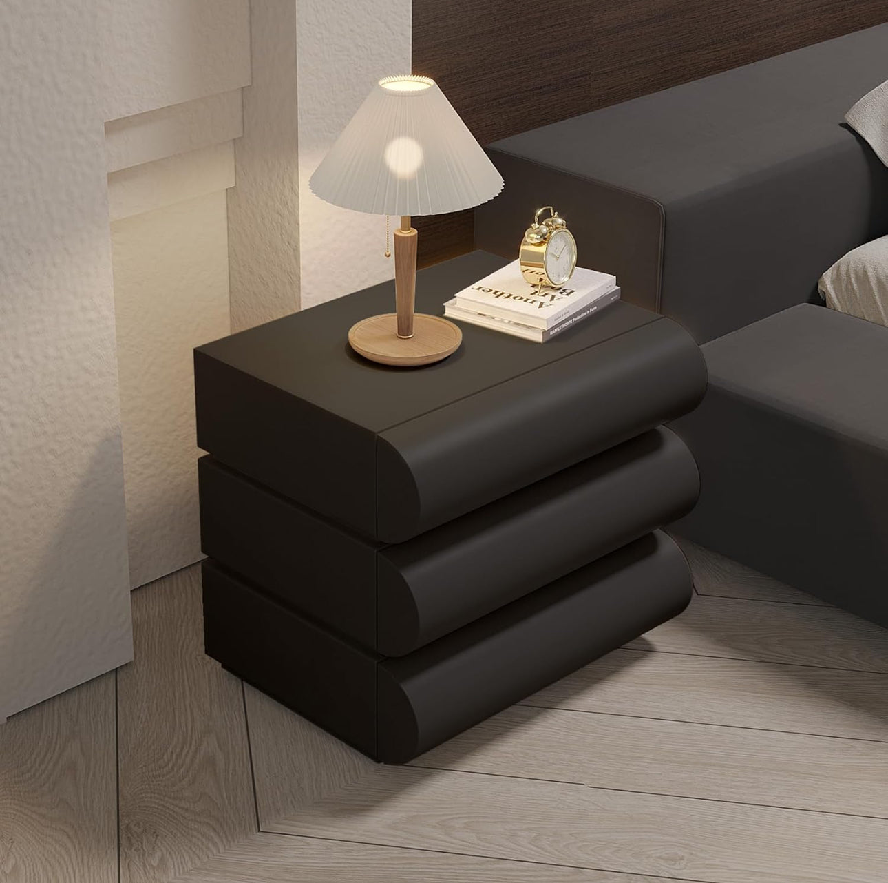 MFurn French Style Bedside Table with Three Drawers, Lightweight Luxury High End