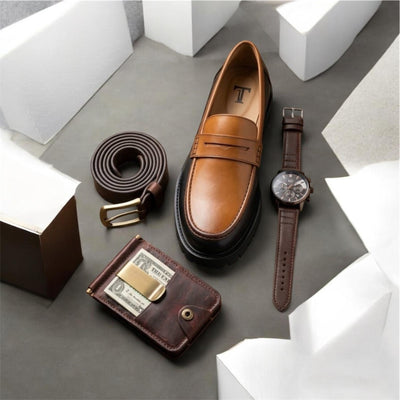 Men’s Combo Shoe,Watch, Belt & Wallet 4pc Set- Various Colours