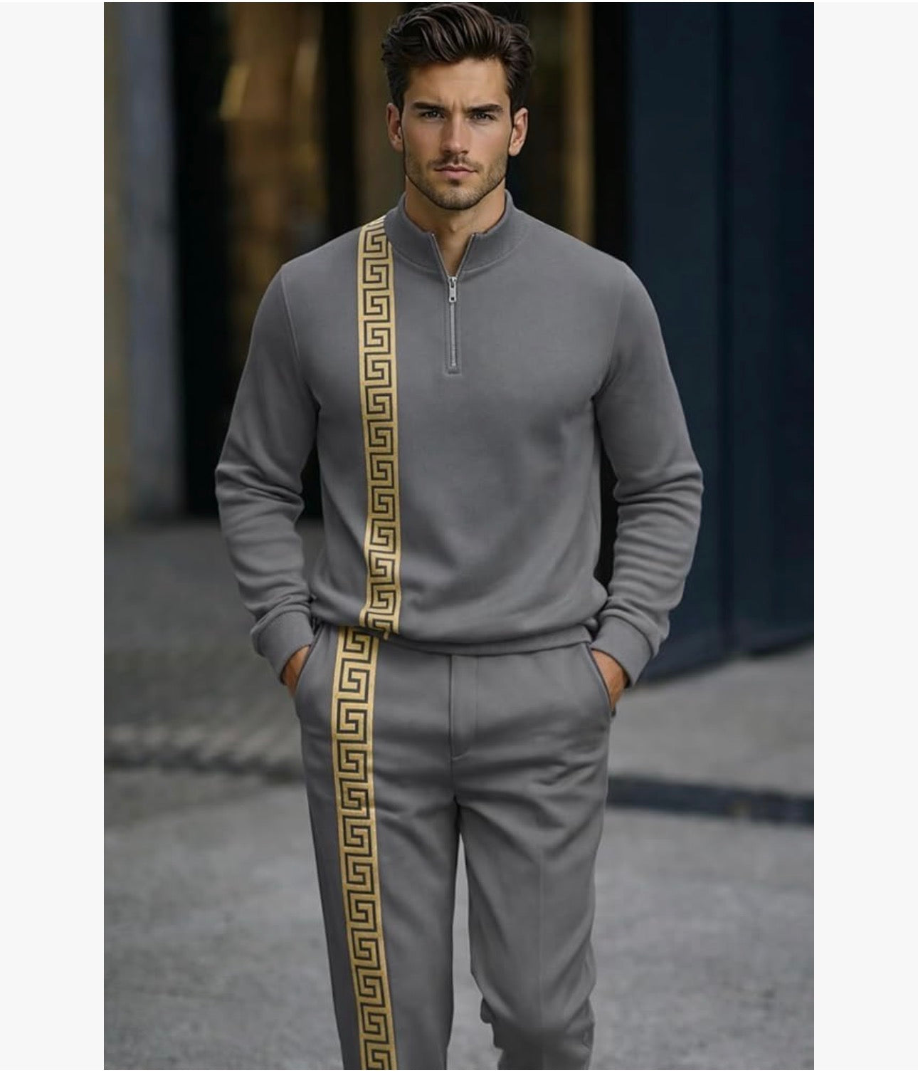 Men's Fashion Casual Zipper Up Collar Long Sleeved 2pc Set-Various Colours