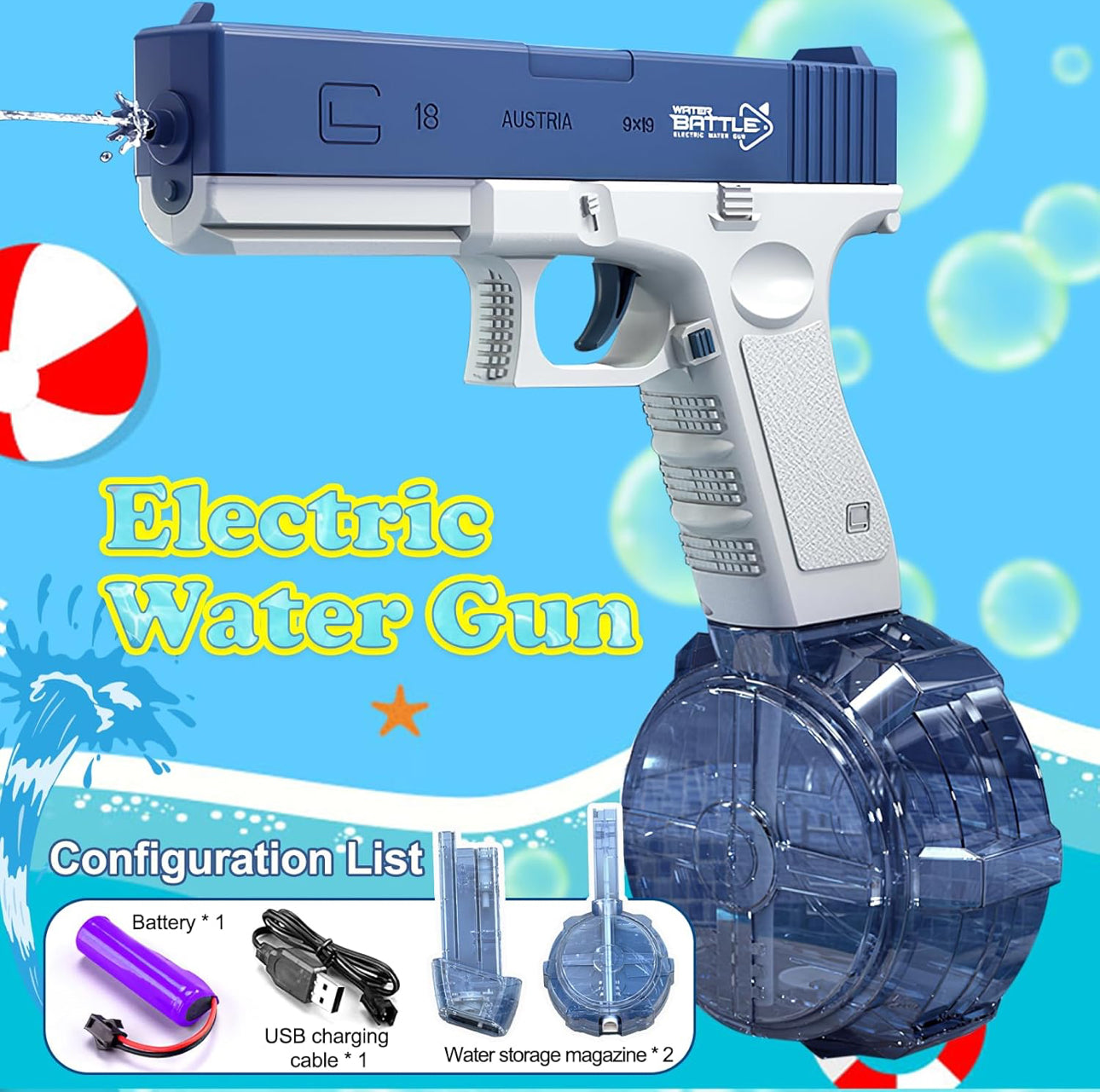 Electric Water Gun, Large Capacity Strongest Water Sprayer Summer Pool Beach Party Toy and Don't Worry About Leaks for Adults and Children