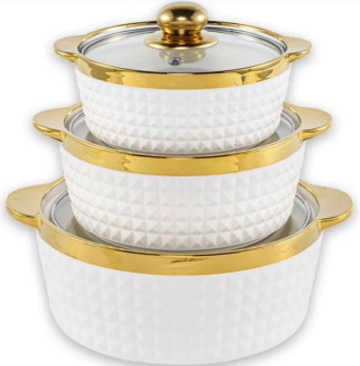 MHome 3Piece Porcelain and Ceramic Serveware Set, with Lids. Glossy Finish, for Elegant Serving.