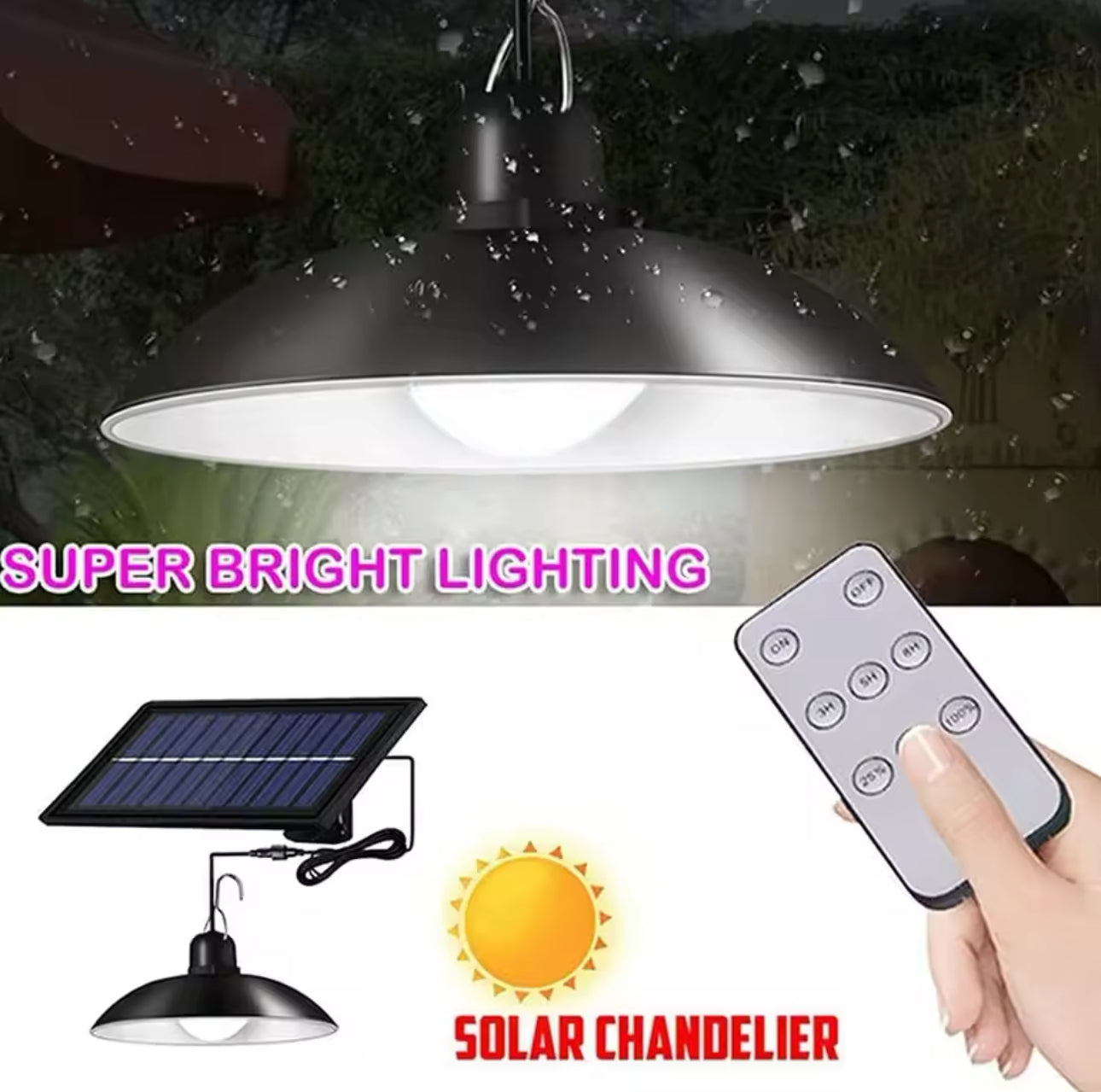 Solar LED Pendant Lights, Dusk to Dawn Auto Lamp with Remote Control