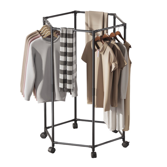 MHome Small  Hexagon Clothes Drying Storage Rack Movable With Wheels