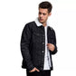 Casual Classic Denim Fleece Lined Jacket for Men ( Blue )