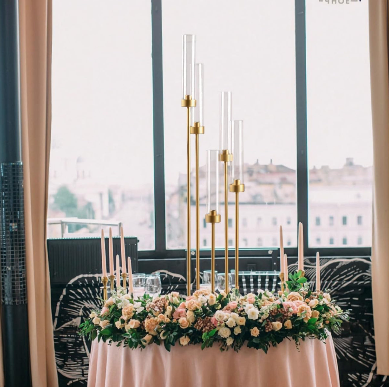 MHome Gold 5-Arm Floor Candelabra Candle Holder – Tall Wedding & Event Décor Stand