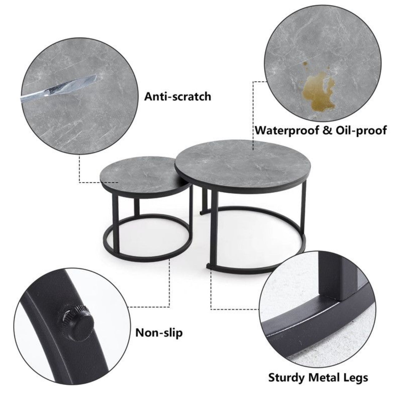 Nesting End Table Round Coffee Table Set of 2 -Various Colours