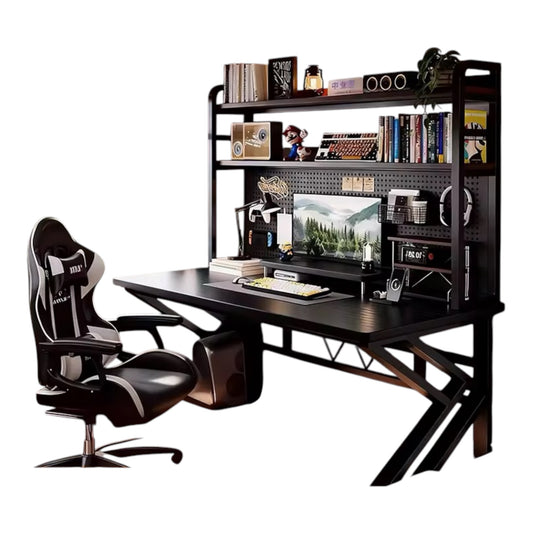 MFURN Computer Desk With Pegboard And Bookshelf, Modern Home Computer Table With Upper Storage Shelves Hutch For Office Bedroom Study Writing Workstation, Industrial Gaming Desk Student Writing Desk