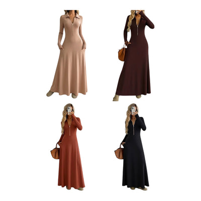 Ladies Long Sleeve A-Line Maxi Dress-Various Colours