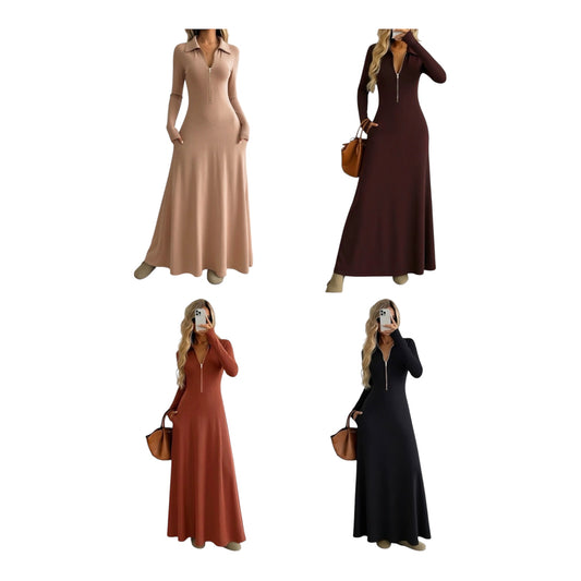 Ladies Long Sleeve A-Line Maxi Dress-Various Colours
