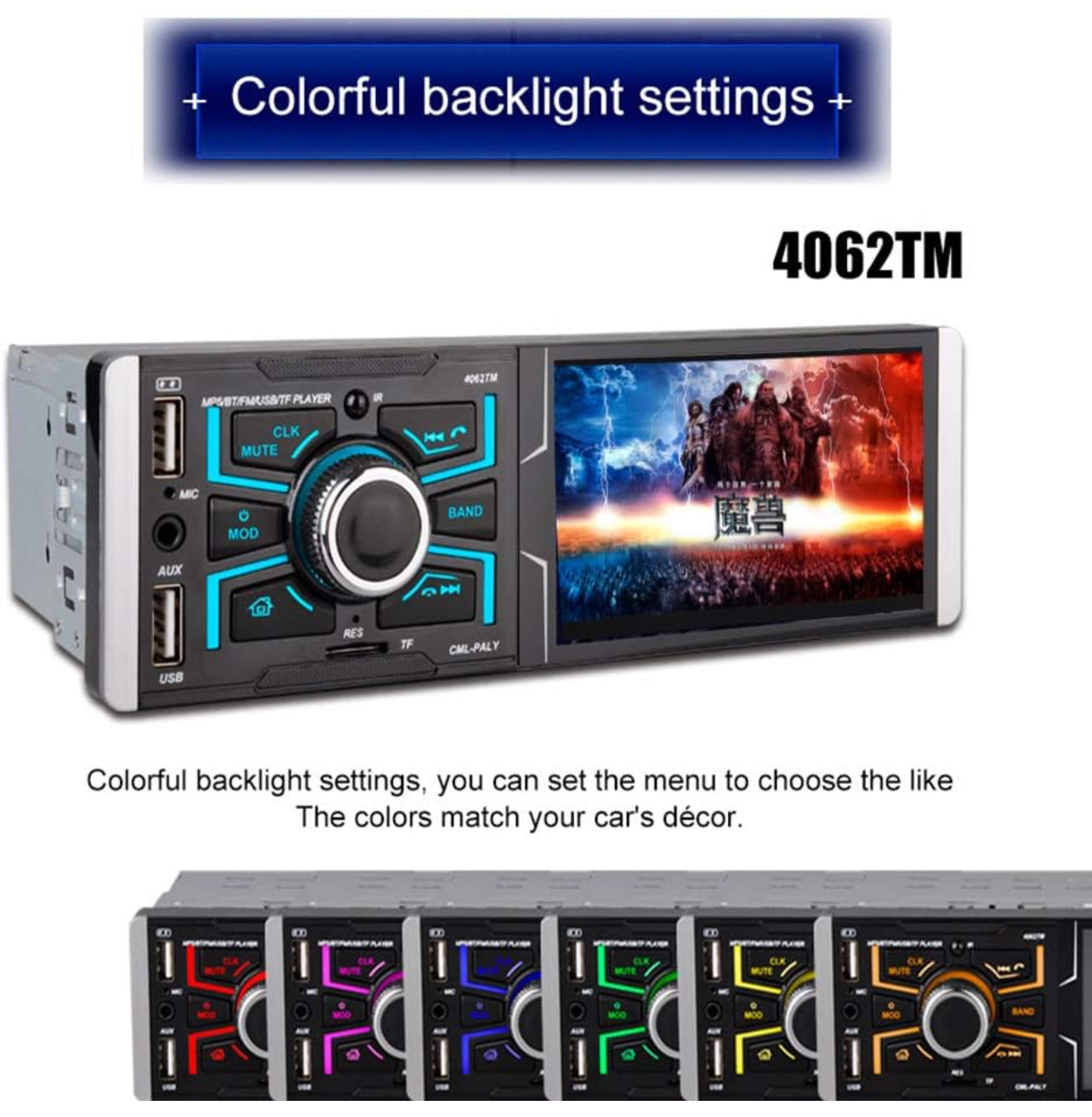 Car Stereo With Bluetooth With 4.1 Inch Touch Screen 7-color Button Light MP5 MP4 Card Host Player Support Rear Camera 4062