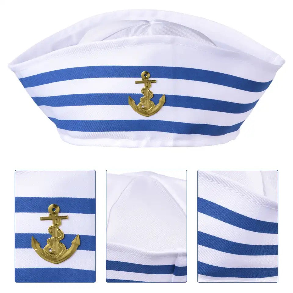 Navy Hat Blue And White Stripes Child Sailors Ship  Captain Hat With Anchor Sailor Cosplay