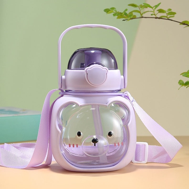 Children’s Drinking Bottle with Straw, Strap & Handle – Bear Design 500ml