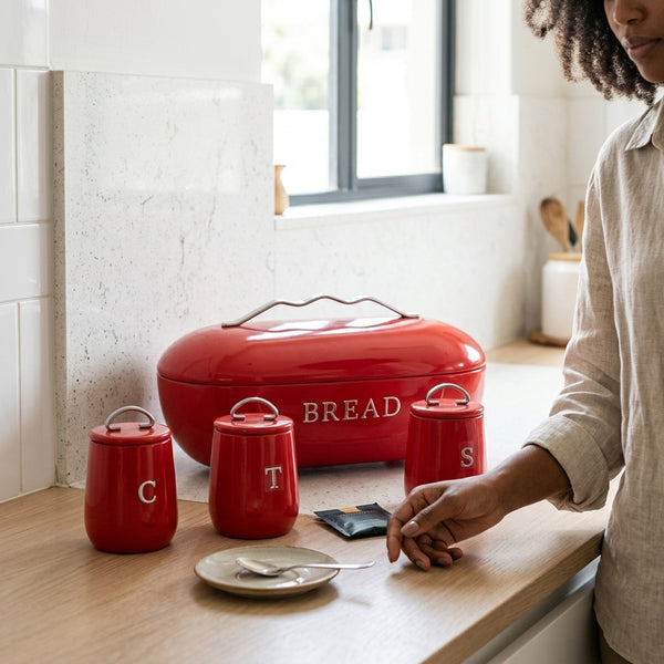 MHome 4-Piece Vintage Style Bread Bin And Canister Set-Various Colours