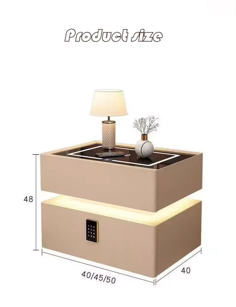 Nordic style smart bedside cabinets with wireless charging, Bluetooth speaker, LED strip, and secure password lock drawer-Available In Various Colours PreOrder Sales Now Available!