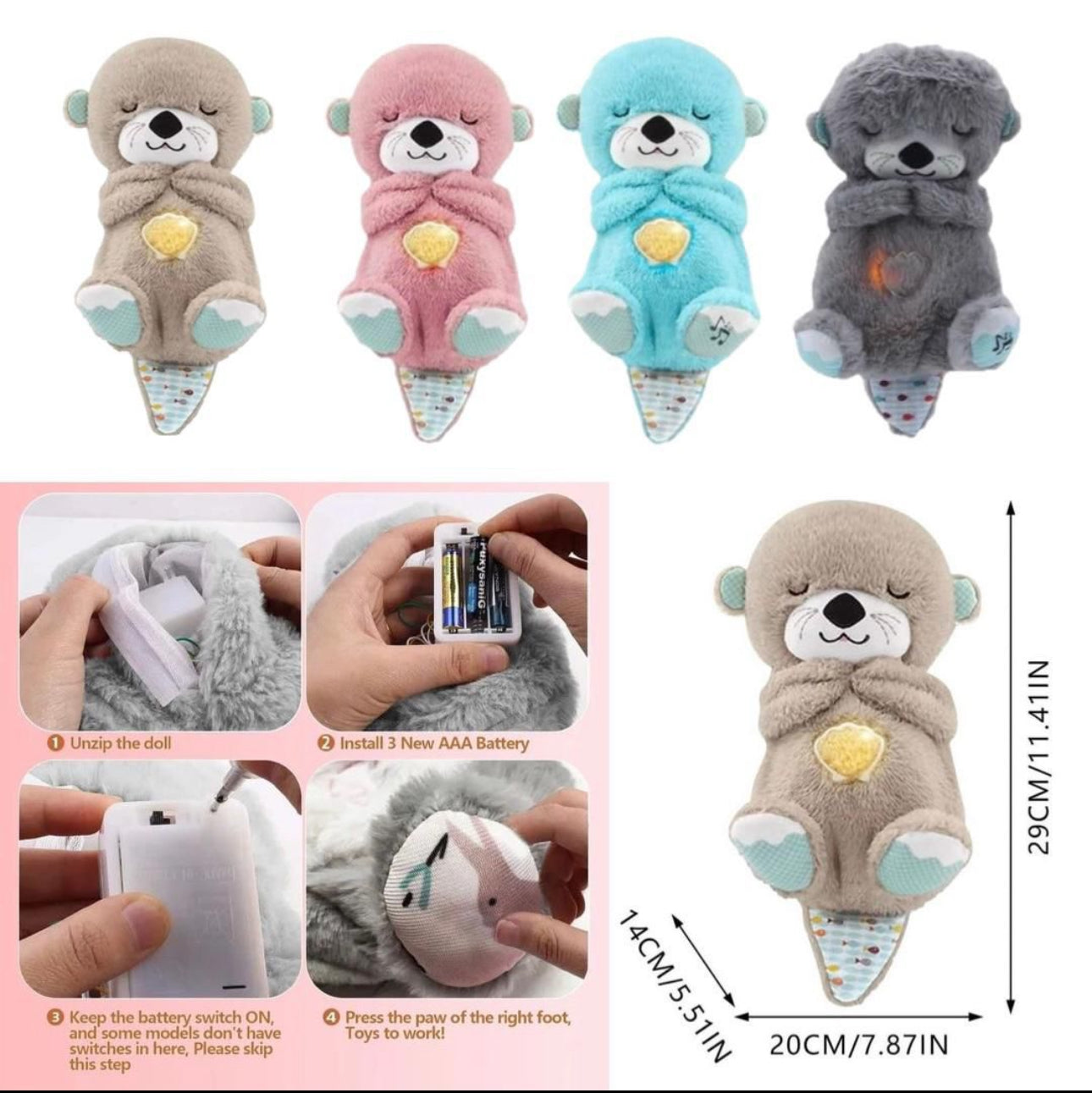 GENERIC Breathing Otter Sleep Buddy - Soothing Plush Doll with Rhythmic Breathing, Music, and Lights | Calming Sleep Aid for Newborns | Baby Otter Sound Machine | Battery Not Included Various Options