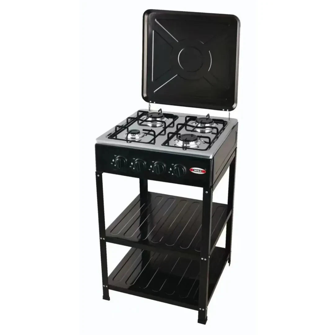 MHome Boko 4-Burner Gas Stove with Storage Shelves – Stainless Steel & Portable