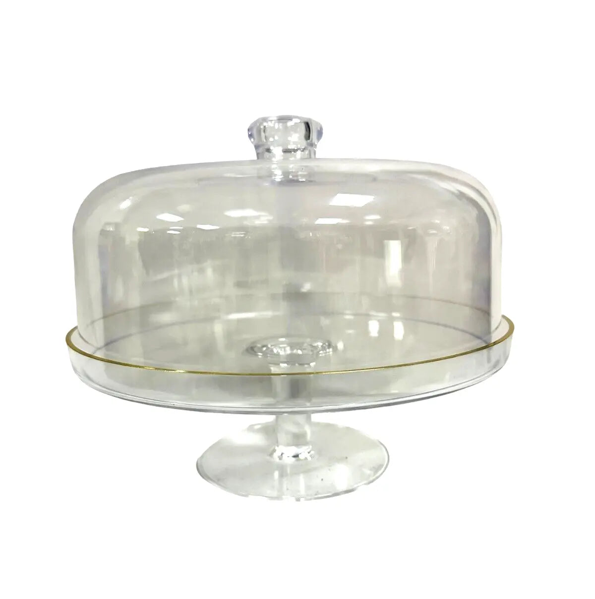 Cake Stand & Dome Cover Lid Serving Plate with Gold Lining- Glass 28cm