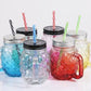 MHome Pineapple Mason Jars Sturdy Juice Glassware Gradient Glass 6pc set with Leak-Proof Lid and Straw Spill Proof Beverage Mugs Suitable for School and Work