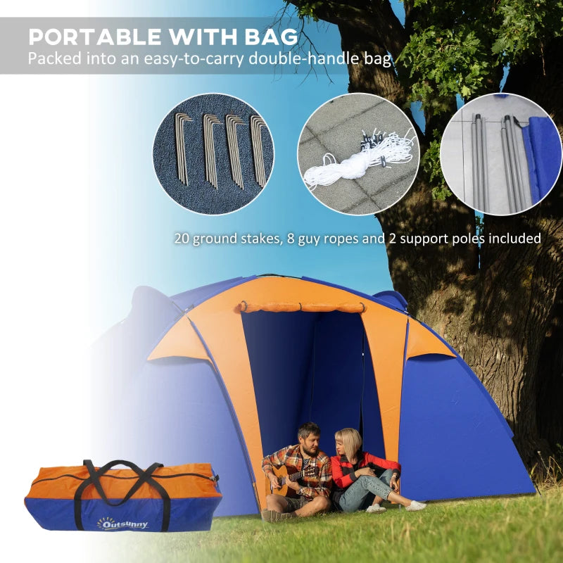 MHome Camping Tent with 2 Bedroom, Living Area and Porch, 4-6 Man Large Tunnel Tent,  Waterproof, Portable with Bag