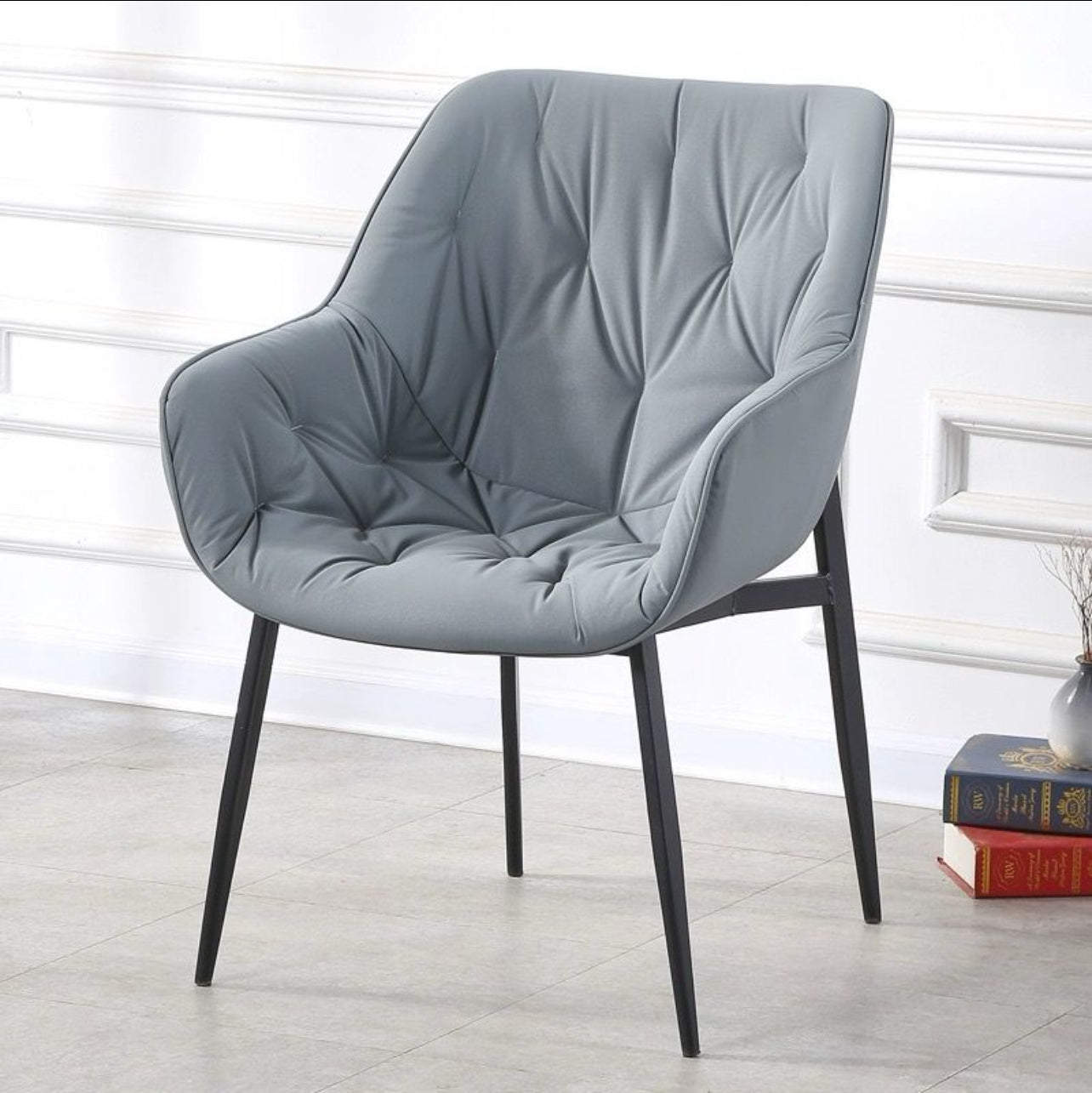 Modern Dining Kitchen Room Chairs Living Room Armchair with Soft Pu Leather Cushion Seat Sleek Steel Legs Dining Chairs