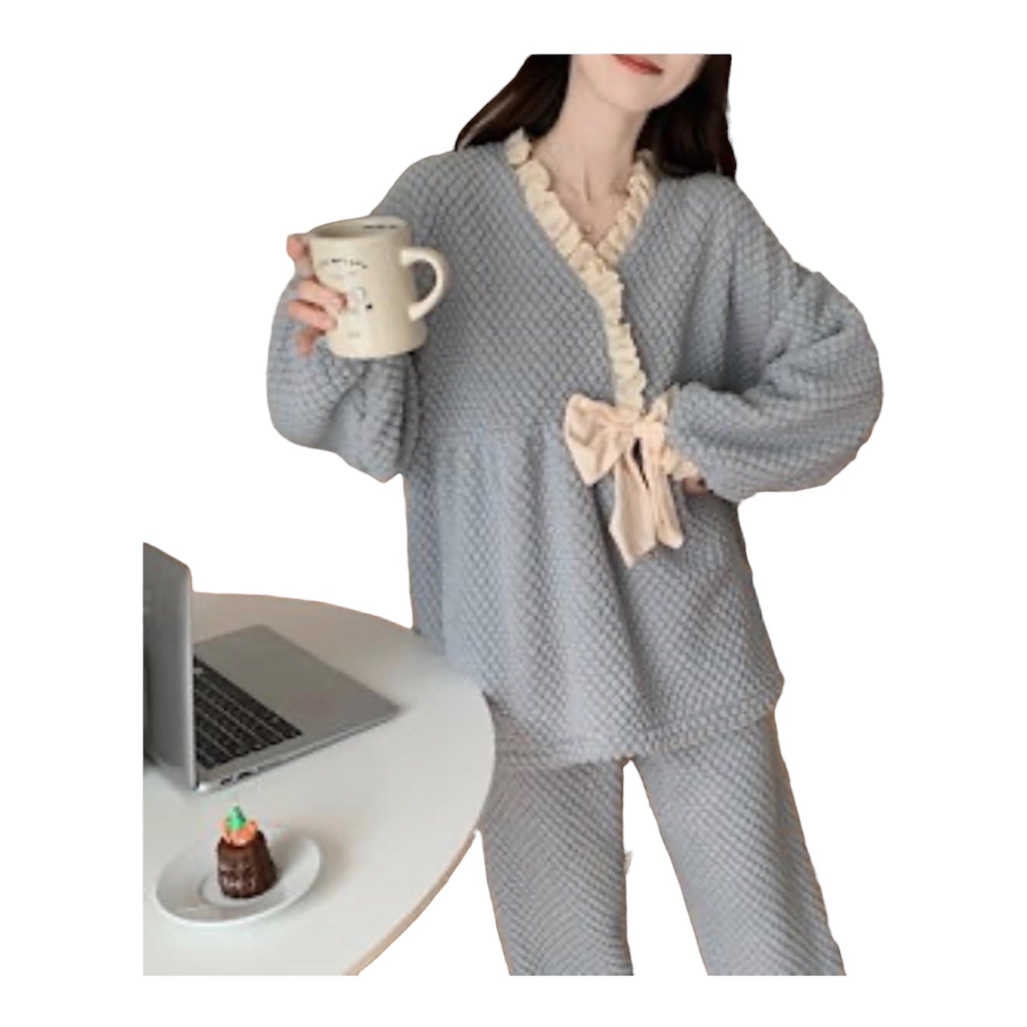 Ladies Coral Fleece Pyjamas  Autumn/Winter Thick Padded Warm Sweet Lace Suit Winter-Various Colours