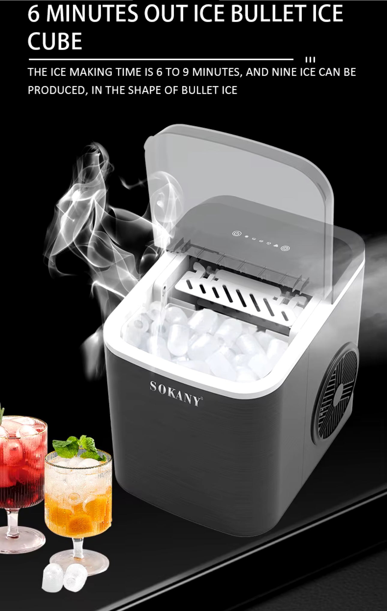 SOKANY automatic family ice maker makes ice quickly in a few minutes, convenient and energy-saving