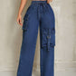 Women’s SEXY Casual Fit Casual Denim Wide Leg Pants With Pocket Design