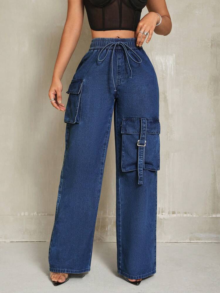 Women’s SEXY Casual Fit Casual Denim Wide Leg Pants With Pocket Design