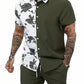 GORGLITTER Men's 2 Piece Outfits Floral Colorblock Button Down Shirt and Drawstring Boho Beach Shorts Set