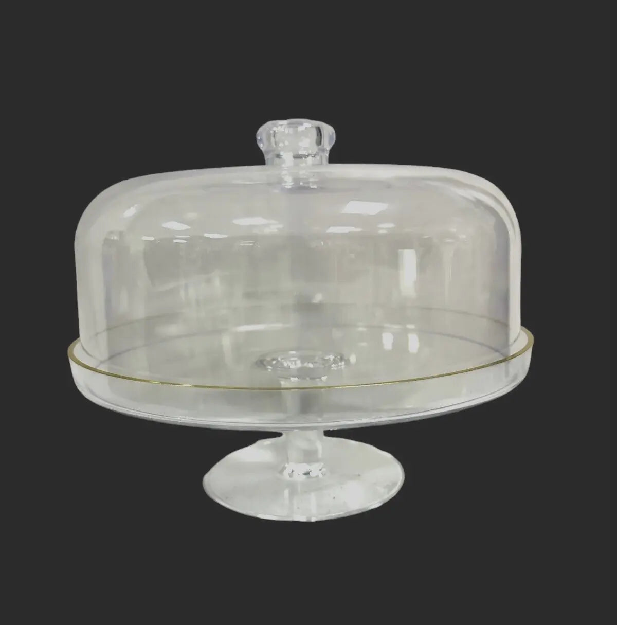 Cake Stand & Dome Cover Lid Serving Plate with Gold Lining- Glass 28cm