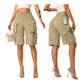 Bermuda Women's Summer Elegant Shorts Women's Elastic High Waist Loose Fit Wide Leg Cargo Shorts with Multi Pockets Cotton Bermuda Shorts Casual Summer Hiking