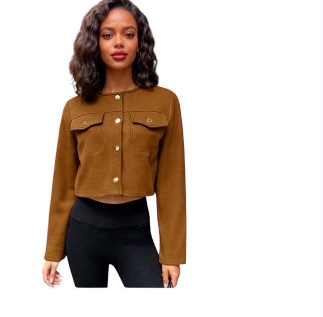 Ladies Cropped Melton Shacket-Various Colours