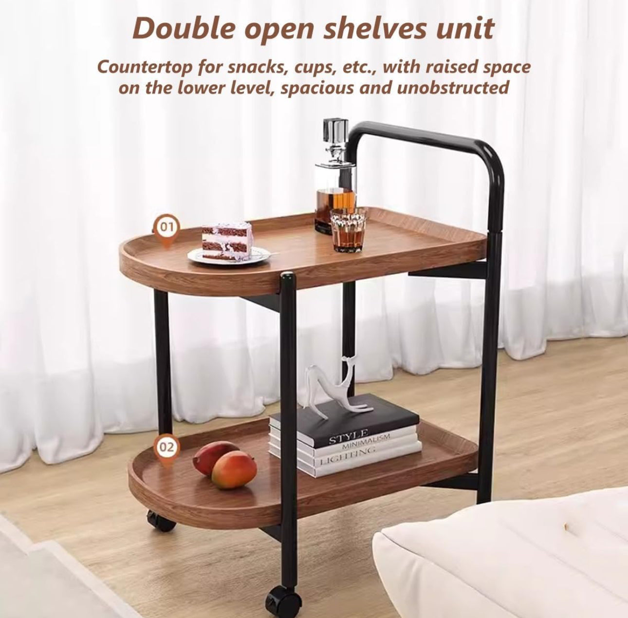 Storage Trolley Cart Removable Side Table with Wheels Multifunctional Storage Organizer for Kitchen Bathroom Living Room Laundry,Utility Rolling Carts 2Tier- Various Options